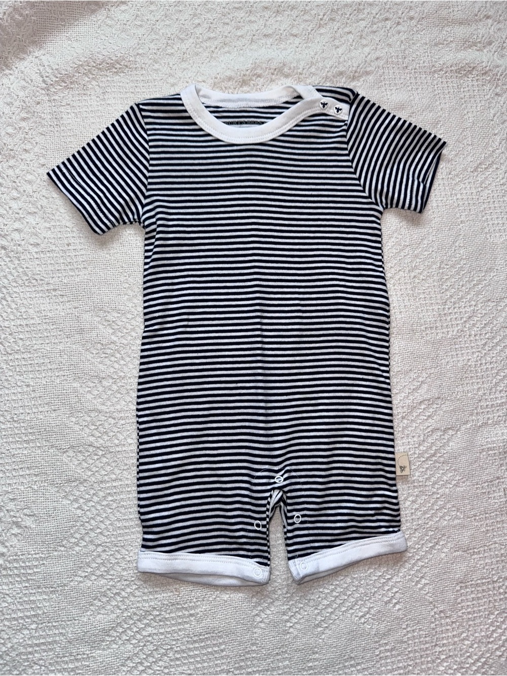 Burt’s Bees Organic Cotton Striped Navy & White Baby Short Romper